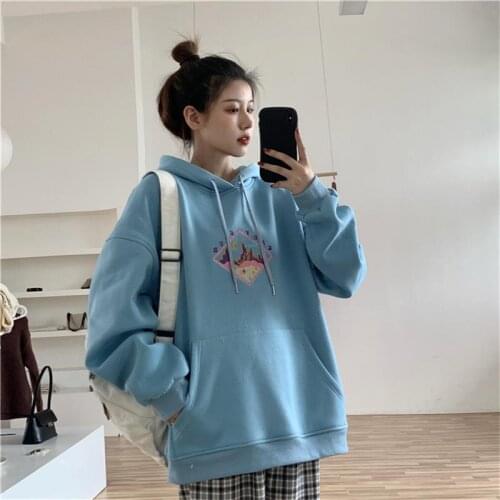 Women Hooded Korean Loose Embroidery Velvet Thick Sweatshirt Girlfriends Ins Super Hot Fashion Female Y2k Aesthetic Clothing