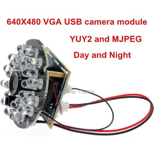 VGA 640*480 MJPEG 30FPS Usb Camera Module CMOS OV7725 24pcs IR LED infrared usb with Camera board 2.8mm/3.6mm/6mm/8mm Optional