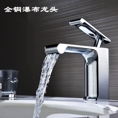 High end bathroom all copper single hole cold and hot water basin faucet washbasin all copper platform basin waterfall faucet