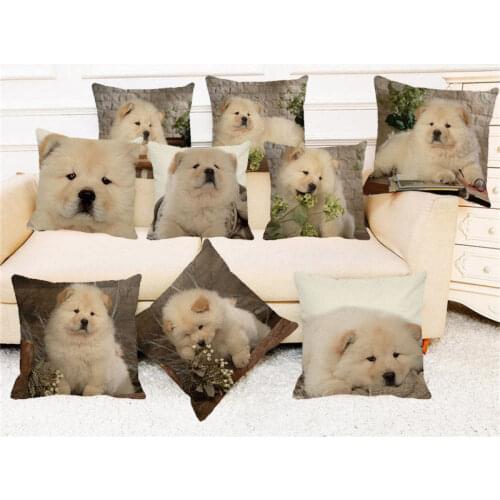 XUNYU Cute Pet Chow Chow Dog Cushion Cover Throw Pillow Case Linen Cushion Cover Child Sofa Bed Decorative Pillowcase C0090
