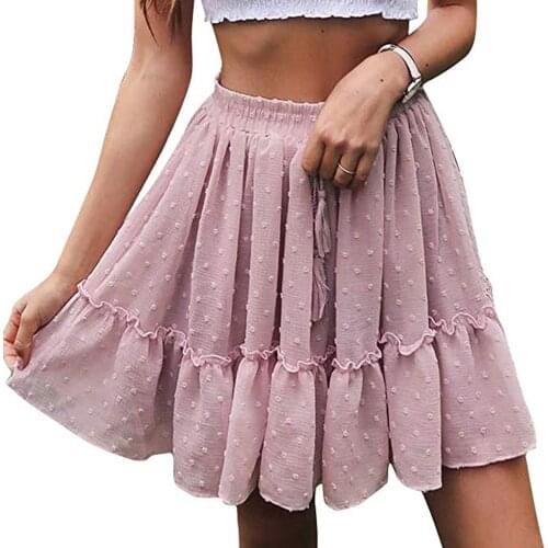 SAGACE Skirt Womens summer Hight Waist Mini pleated Skirt casual faldas Cotton Ruffle Dot Cute shein Beach Short Skirt 423