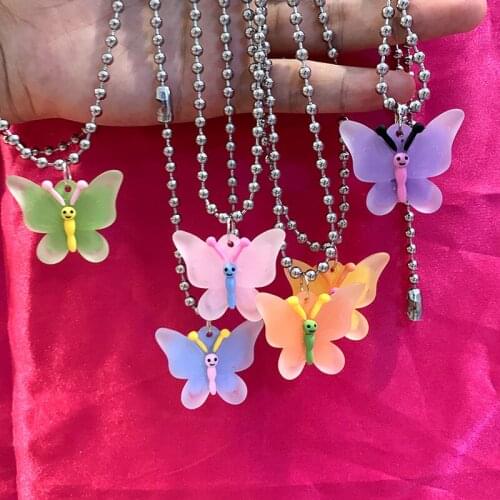 Y2K Jewelry Rainbow Resin Butterfly Necklace for Women Egirl Aesthetic Harajuku Cute Animal Necklace 2000s Fashion Friends Gifts