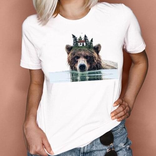 Women Graphic Bear Animal Printing Fashion 90s Vintage Cute Style Cartoon Summer Print Female Clothes Tops Tees Tshirt T-Shirt