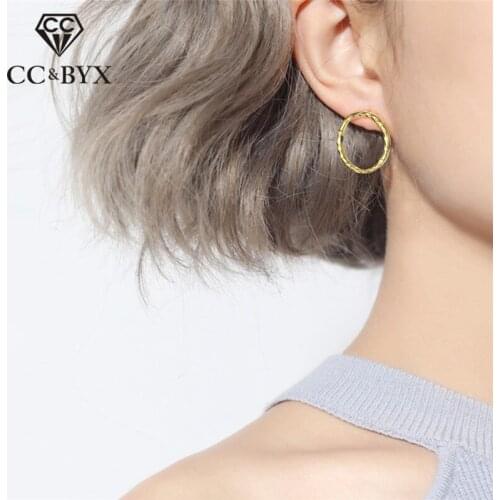 CC 100% Solid 925 Silver Stud Earrings For Women Round Circle Classic Minimalist Fine Jewelry Office Simple Design Brinco CCE527