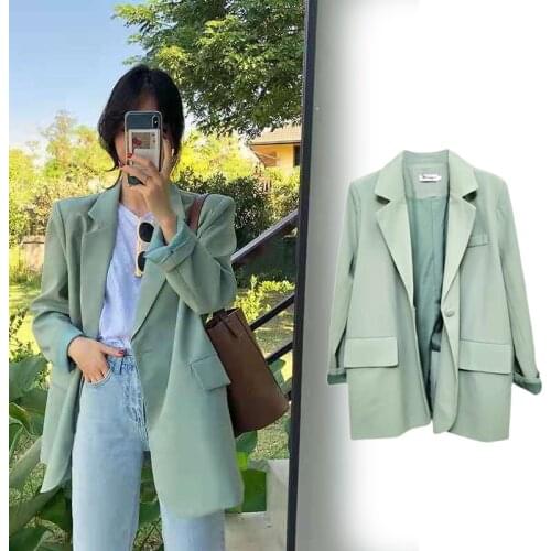 Fashion 2021 Spring Blazer Womens Long Sleeve Jacket White Office Lady Daily Slim Simplicity Blazers Suit Casual Elegant Loose