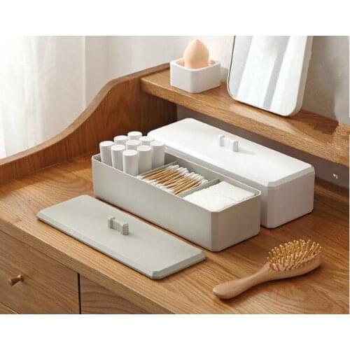 1PC 3 Grids Desktop Separation Cosmetic Storage Box Sundries Organizer Dust-proof Receiving Cotton Swabs Make UP Box OK 0669