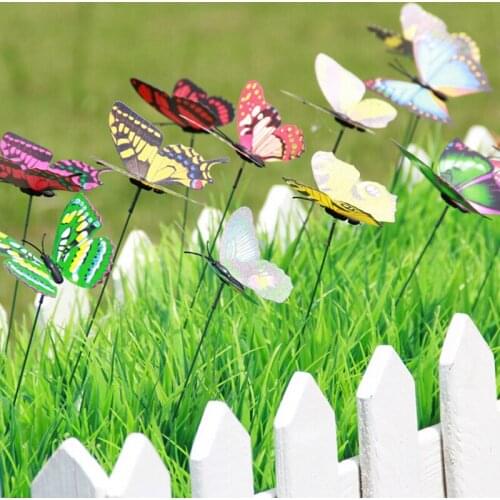 10Pcs Colorful Butterfly On Sticks Garden Vase Lawn Craft Art Decoration