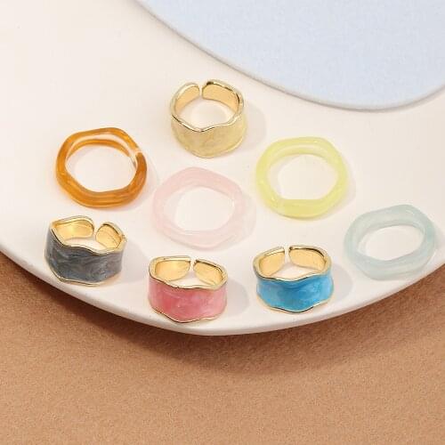 2pcs/set Enamel Marble Wave Open Metal Acrylic Ring Set for Women Girl Party Jewelry Gifts Korea Chic Style