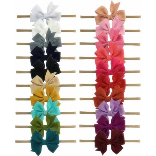 20pcs 3.5" Baby Hot Bows Stretch Textured Fabric Top Knot Turban Nylon Headband Hair Accessories