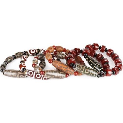 2021 Big Tube Oval Natural Pattern Dark Brown Wine Red Black Green Onyx Semiprecious Stone Tibetan Buddhism Beads Men Bracelet