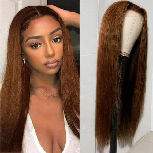 Cheap Wigs Transparent Lace Frontal Brown Wig #2#4 Straight Frontal Wig Colored Human Hair Wigs For Women Human Hair T Part Lace