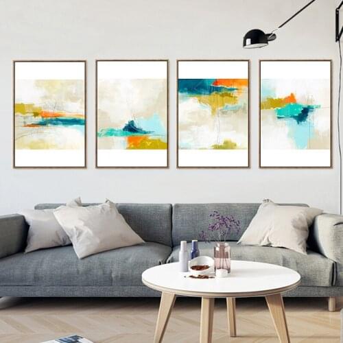 Abstract Colorful Block Line Canvas Painting Retro Landscape Poster and Prints Minimalism Wall Art Picture for Living Room Decor