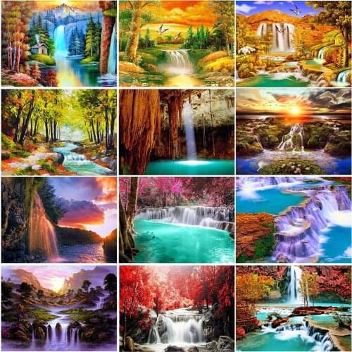 5D DIY Diamond Painting Waterfall Set Landscape Cross Stitch Kit Full Drill Embroidery Mosaic Art Picture of Rhinestones Decor