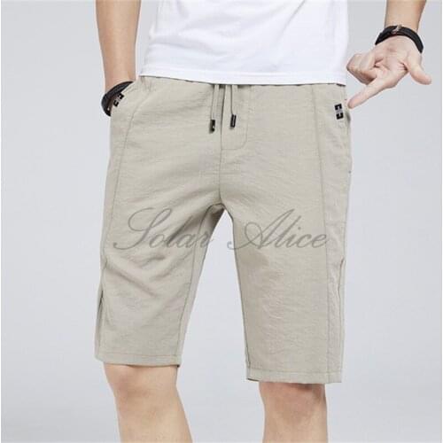 Free shipping 2020 new style mens summer thin Knee Length shorts cotton linen ice silk loose casual shorts