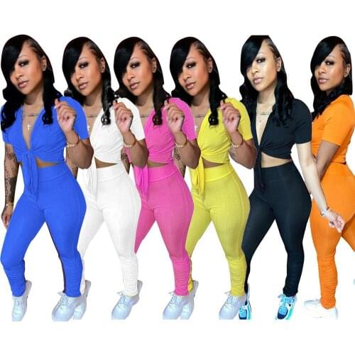 Fitness Women 2 Piece Set Summer Tracksuit Crop Top and jogging Pants Bell Bottom Matching Sets Womens Outfits Sweat Suits