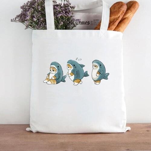 Kawaii Cat Canvas Bag Tote Bag Bolsa Shopper Bolso Shopping Bag Handbag Reusable Net Ecobag High Capacity Storage Bag