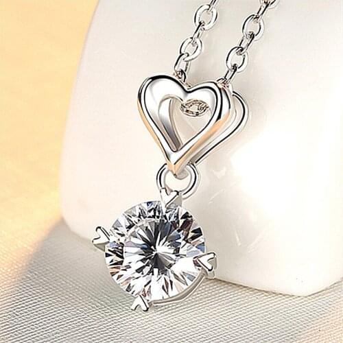 Exquisite Crystal Heart Pendant Necklace Female Clavicle Accessories Top Quality Silver 925 Women Jewelry Charm Princess Choker