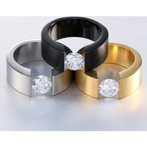Man Woman Wedding Titanium Steel Rings Bague Man Wire Drawing Fashion Stainless Steel Zircon Ring