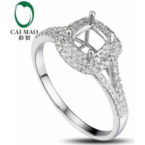 CaiMao 5mm Cushion cut Semi Mount Ring Settings & 0.34ct Diamond 14k White Gold Gemstone Engagement Ring Fine Jewelry