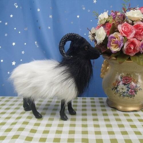 Small cute simulation sheep toy polyethylene & furs black&white goat model doll gift about 20x19x10cm 2240
