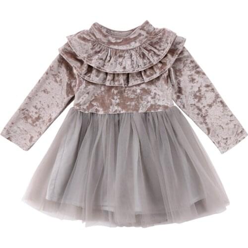 Fancy Princess Kids Baby Girl Dress Velvet Ruffles Lace Fleece Party Dress Tulle Tutu Dress