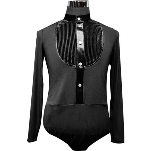 Mens Ballroom Dance Latin Dance Tops Long Sleeve Leotard Competition Dance Tango Salsa Chacha Rumba Dance Wear Top Shirts