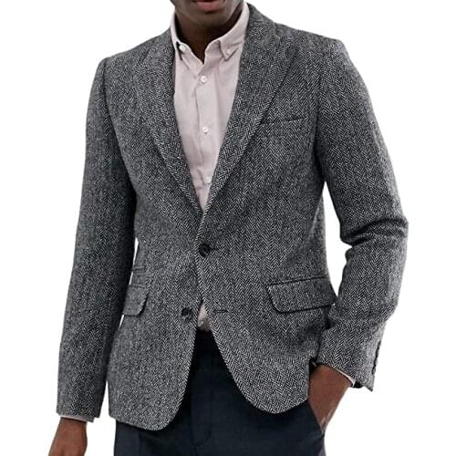 Mens Suit Tweed Jacket Wool Herringbone Waistcoat Slim Fit Wedding Groomsmen For Casual Business Jacket Men Clothes 2021