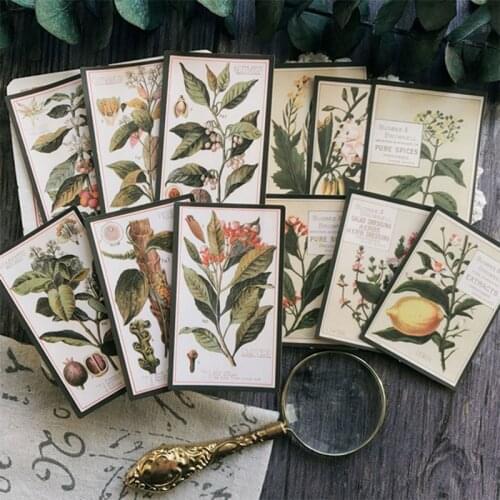 12PCS vintage stickers plant illustration DIY scrapbooking diary album journal happy planner handicraft decoration stickers