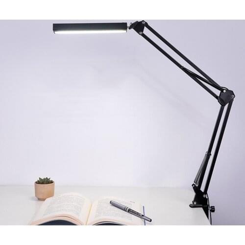 LED Swing Arm Desk Lamp Dimmable Bright Flexible Arm Lamp Clamp for Architect Engineer Reading Office Folding Table Light