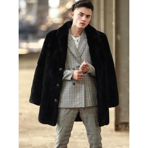 2019 New Mens Rabbit Fur Coat Fashion Natural Long Fur Coat Suit Collar Fur Jacket Mens Winter Outerwear