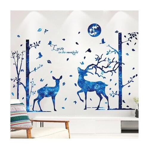 New Creative Deer and Moon Wall Sticker Modern Home Decoration Living Room Bedroom Wall Decals Mural Wallpaper