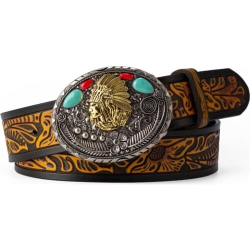 Bulk Belt Leather Embossing Alloy Buckles Adornment Belt Man Male Fashion Western Cowboy luxury