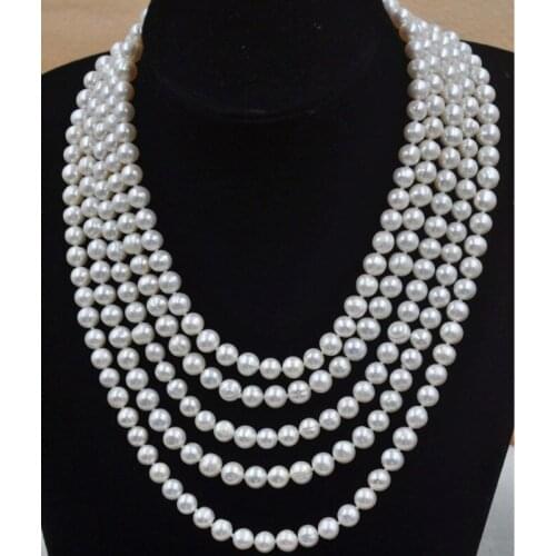 Outstranding 100 inch long 8mm white 100% real pearl necklace