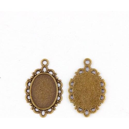 Fit 13x18mm Oval Flower Antique Bronze Pendants Setting Cabochon Cameo Base Tray Bezel Blank DIY Jewelry Findings