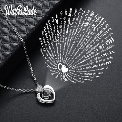 New Rose Gold Silver Love Memory Wedding Necklace 100 languages I love you Projection Pendant Necklace Drop Shipping