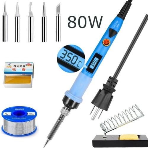 80W Soldering Iron LCD Adjustable Temperature Electric Iron Kit Stand Welding Irons Tool Wire