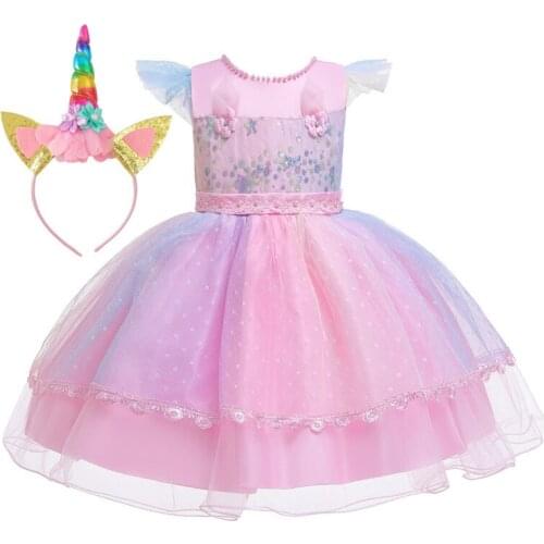 Holiday party newborn baby girl pink purple + headband dress flower baby girl birthday party dress baby child costume