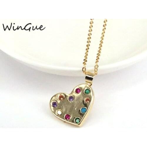Rainbow zircon necklace for women colorful CZ heart star padlock pendant gold necklace chain jewelry gifts