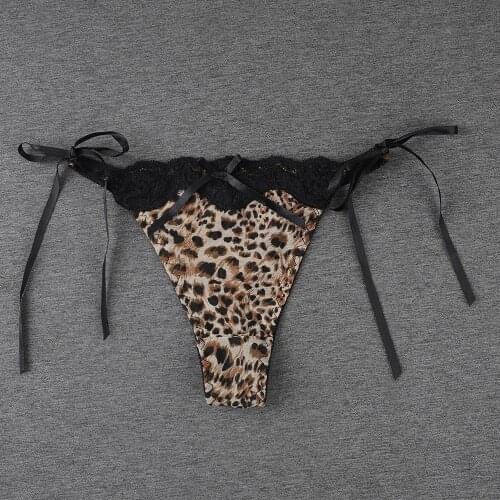 Leopard G String Lingerie Women Thong Low Waist Seamless Panties T-back Lace Up Sexy Lingerie
