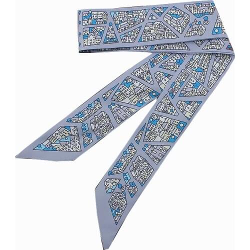 New Print Design City House Life Patchwork Silk Scarf Small Ribbon Spring Women Ladies Vintage Handbags Bag Handle Scarves Bands