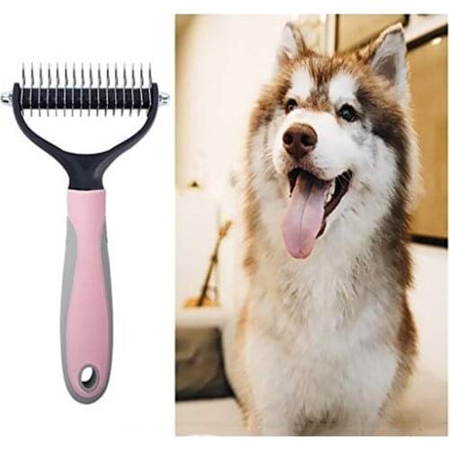 Dog brush, 2 Sided Undercoat Rake for Dogs - Safe Dematting Comb for Easy Mats & Tangles Removing, the best pet grooming brush