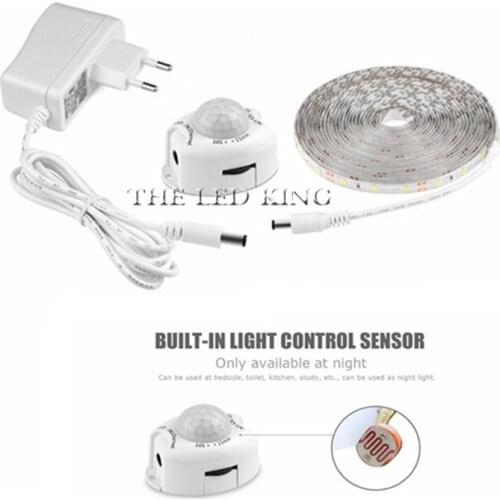 LED Motion Sensor Cupboard Wardrobe Bed lamp Under Cabinet Night light Flexible 5050 LED Strip 12V Tape 110V 220V Power Supply