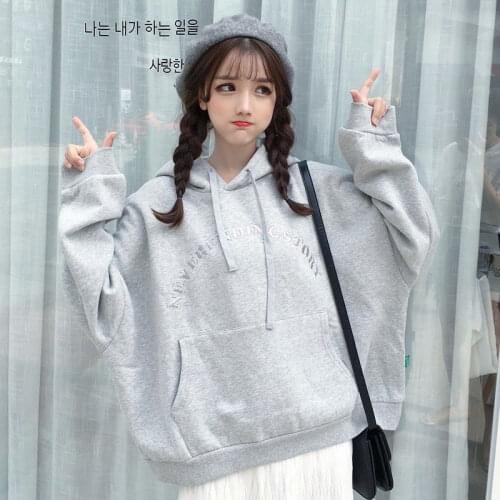 Hoodies Letter Printed Hooded Big Pocket Kawaii Oversize Plus Velvet Thicker Women Sweatshirt Loose Trendy Cute Womens Pullover