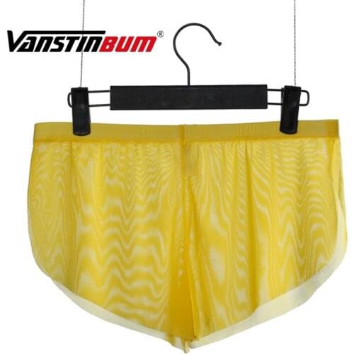 VANSTINBUM Sleep Bottoms Sexy Ultra-thin Mens Side Split Sleeping Boxers Ice Silk See Through Mesh Casual Male Pijama Underwear