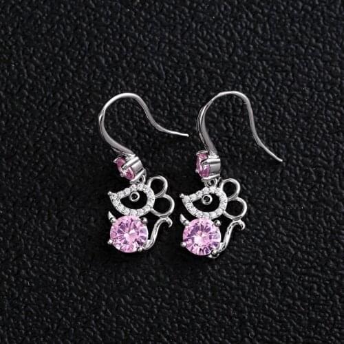 Lovely Mouse WomenS Earrings Animal Pink Zircon Hanging Dangle Earrings For Women Jewelry Accessories