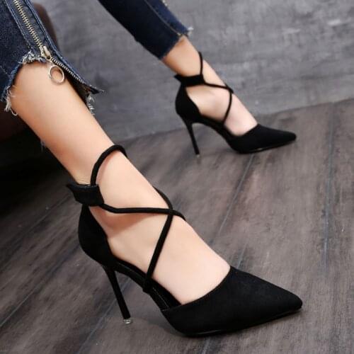 Cross Cut-Outs Buckle Stiletto Heels Shoes Woman New Sexy Pointed High Heels Women Pumps Party Shoes Red/White High Heel Shoes