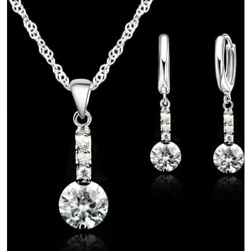 Brand Silver Jewelry Sets For Wedding Fashion Women Austrian Crystal Necklace Earrings Set Accessory