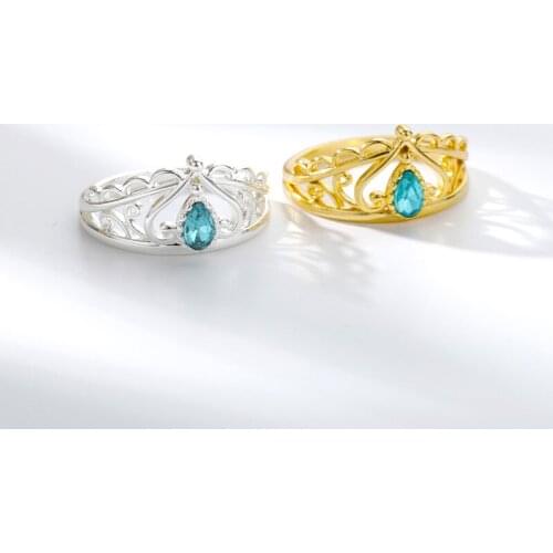 Blue Rhinestone Wedding Rings For Women Zircon Crystal Crown Engagement Ring Vintage Jewelry Anillos Bague Femme