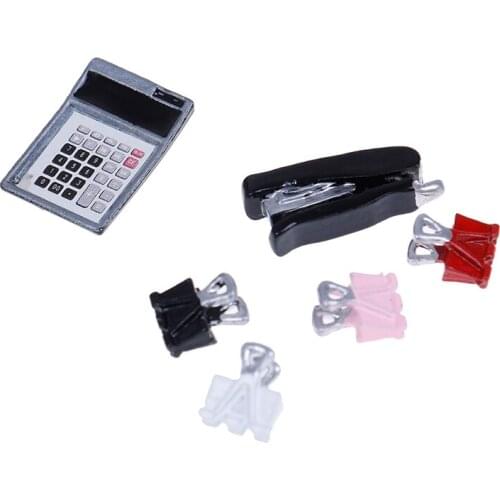 1/12 Miniature Dollhouse Caculator & Clamp & Stapler Decor Accessories Stationery Pretend Play House Funiture Toy