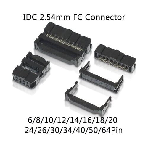 10PCS FC-6/8/10/12/14/16/18/20/24/26/30/34/40/50/64pin2.54mm IDC Connector Cable Socket Plug Ribbon Cable Connector